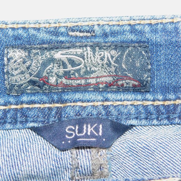 Silver Jeans Light Suki Mid Rise Baby Boot Distressed Womens 30 x 33 Blue Jeans - Picture 4 of 13